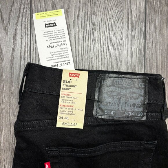 Levis 514 Black Jeans 34 x 30 New Straight NWT Denim - Picture 4 of 11